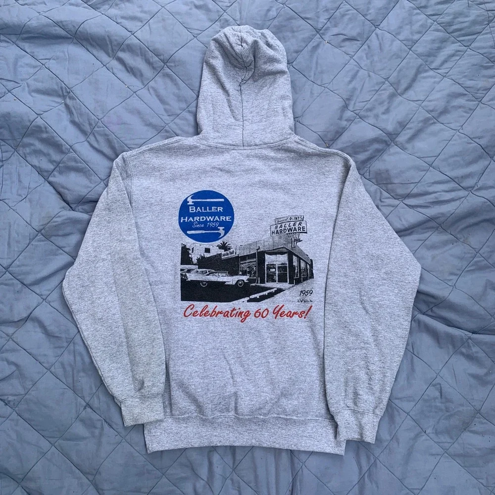 Gildan "Baller Hardware" logo hoodie sweatshirt in gray - size small mens - Picture 1 of 6